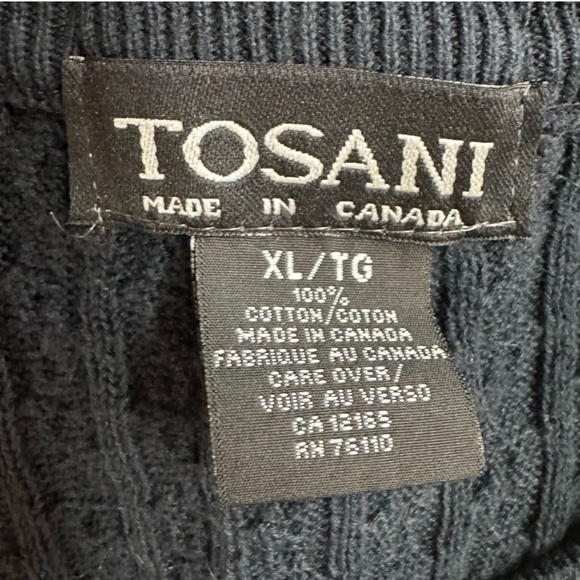 Vintage Tosani Dark Navy Blue Cable Knit V Neck Sweater XL - Picture 9 of 13